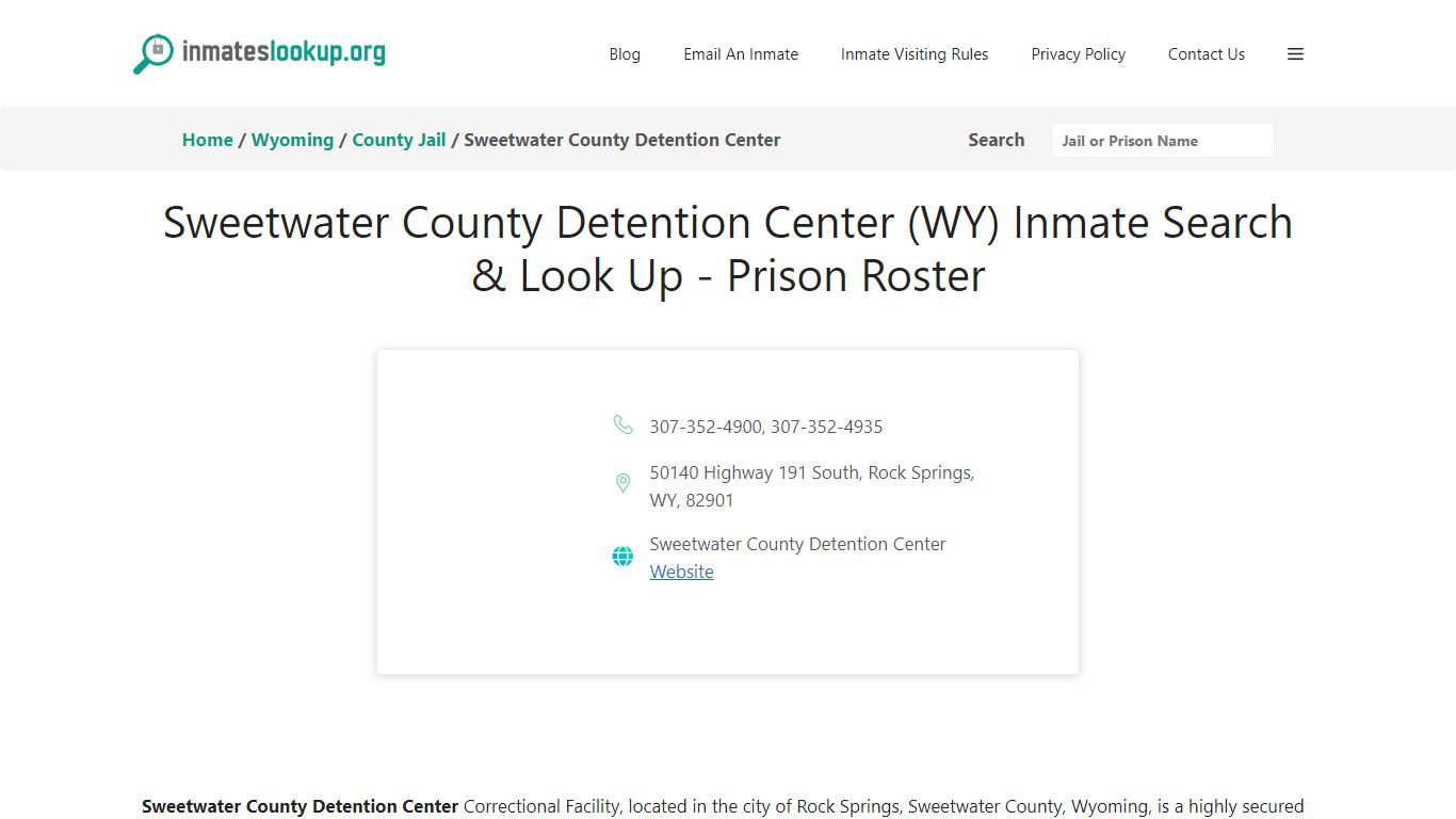 Sweetwater County Detention Center (WY) Inmate Search & Look Up ...